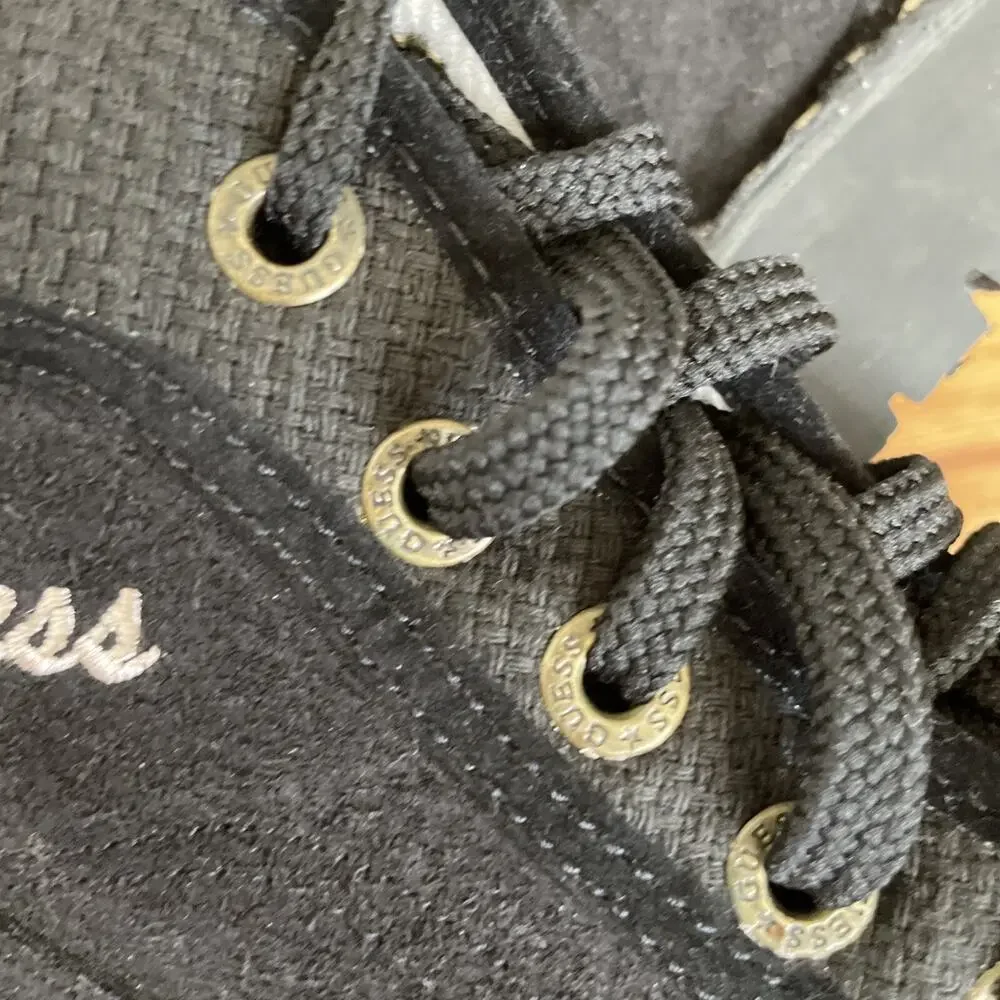 Guess Women's 7.5 Black Suede Boots worn once mid top lace up Shoes BP
